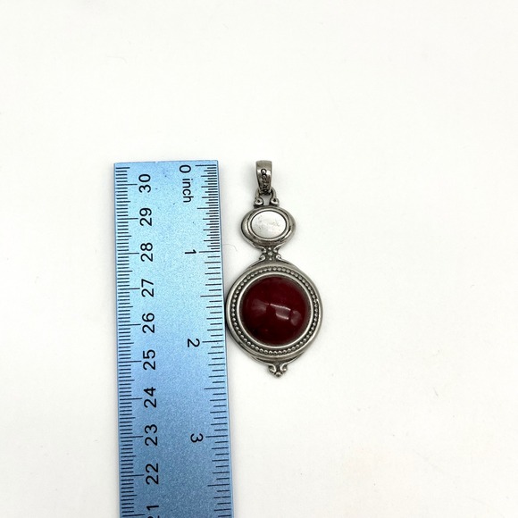 Lil Sophia Silver Toned Pendant Red Stone & Clear Glass Accent - Picture 2 of 3